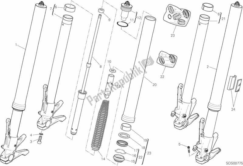 All parts for the Front Fork of the Ducati Multistrada 1260 Touring 2018